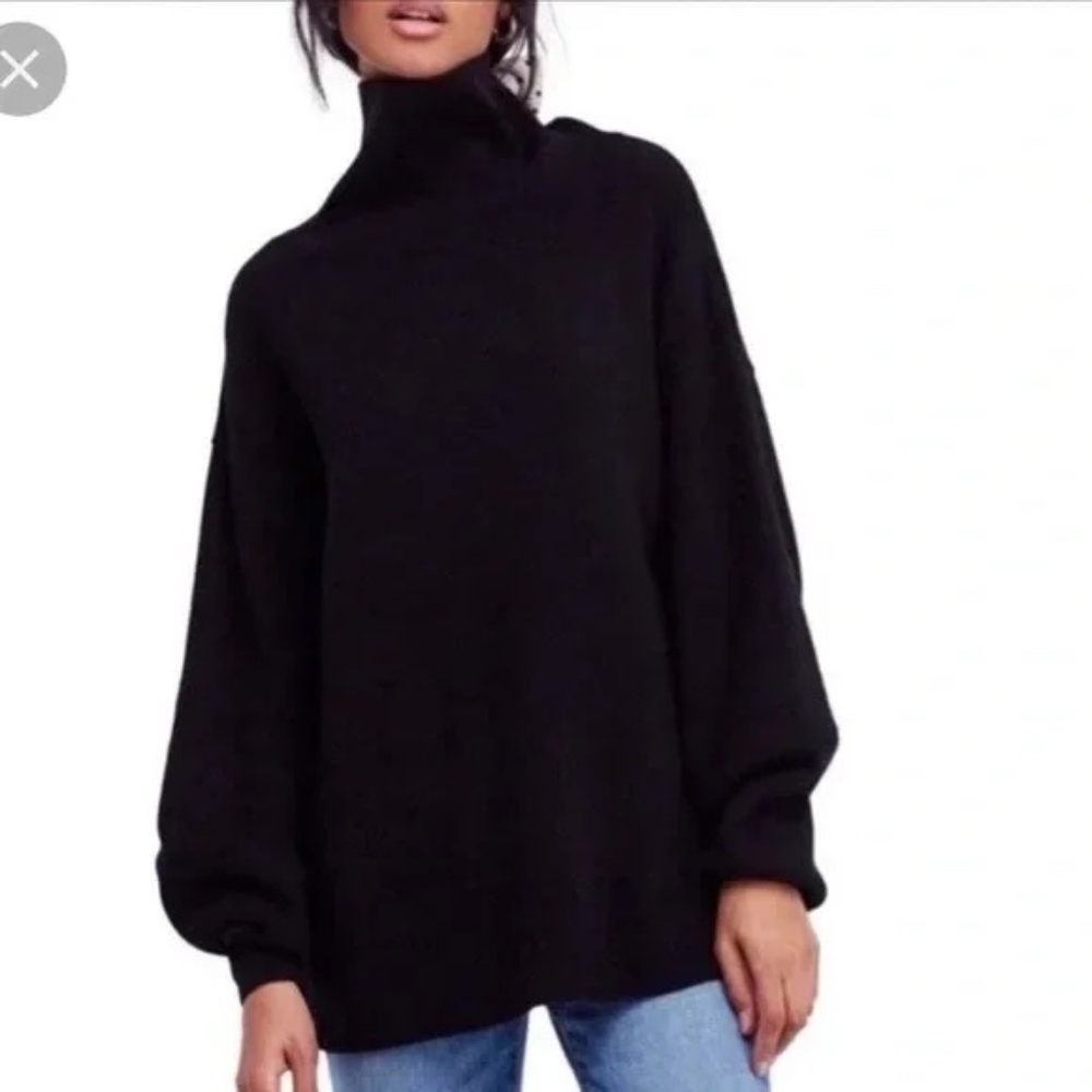 Free People Black Turtleneck Tunic Sweater, Size Medium